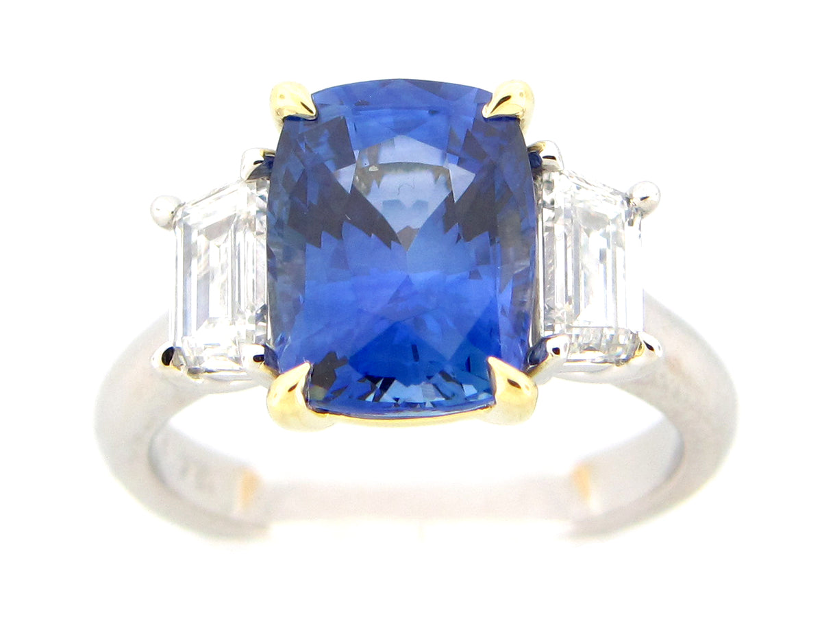 SAPPHIRE & DIAMOND RING, PLAT/18KY (H)