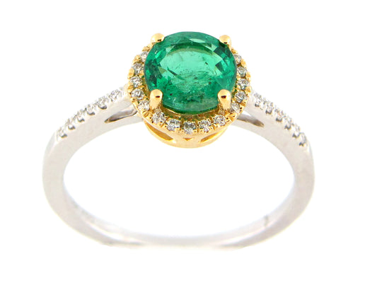 EMERALD ROUND CENTER & DIAMOND HALO RING, 18KWY (0)