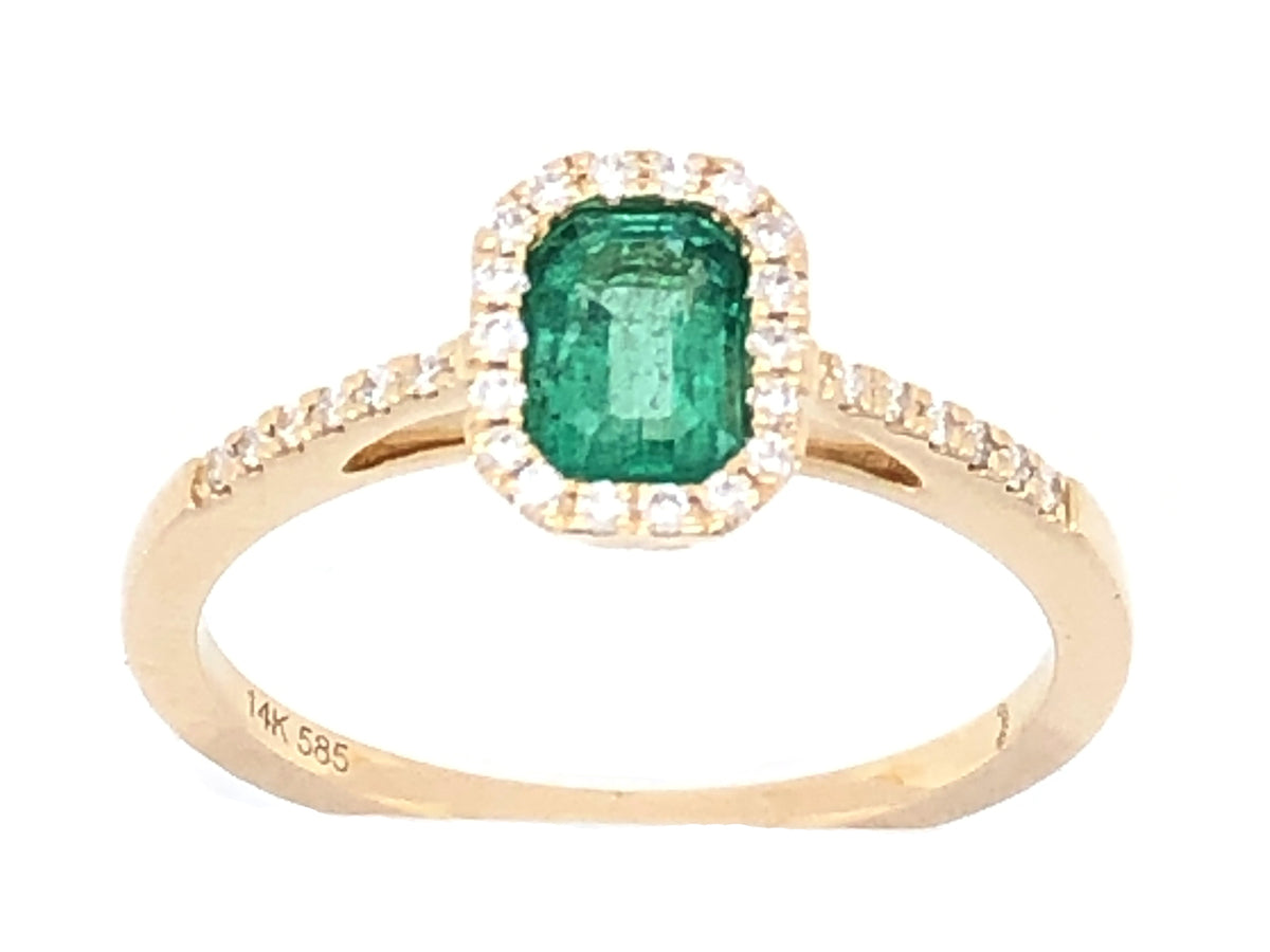 EMERALD & DIAMOND RING, 14KY (O)