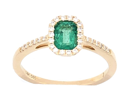 EMERALD & DIAMOND RING, 14KY (O)