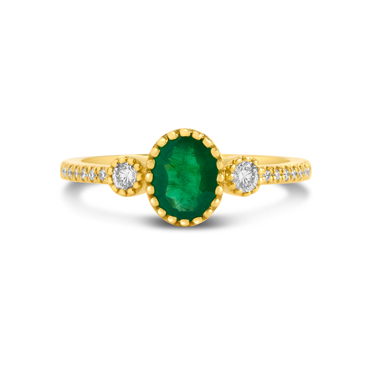 Emerald & Diamond 3 Stone Ring