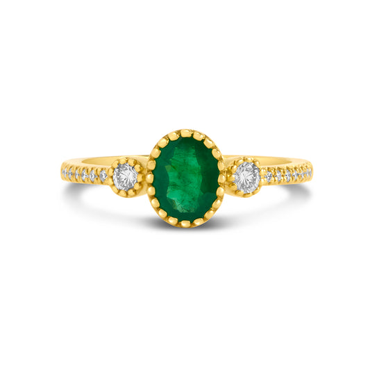 Emerald & Diamond 3 Stone Ring