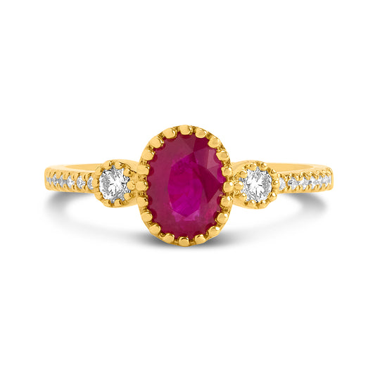 Ruby & Diamond 3 Stone Ring