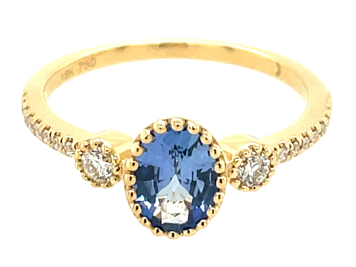 SAPPHIRE OVAL MILLGRAIN BEZEL & DIAMOND RING