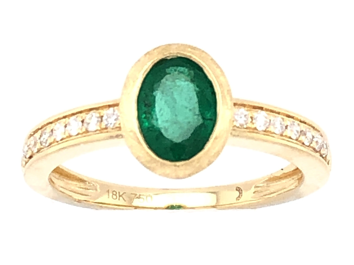 EMERALD & DIAMOND RING, SATIN FINISH, 18KY (O)