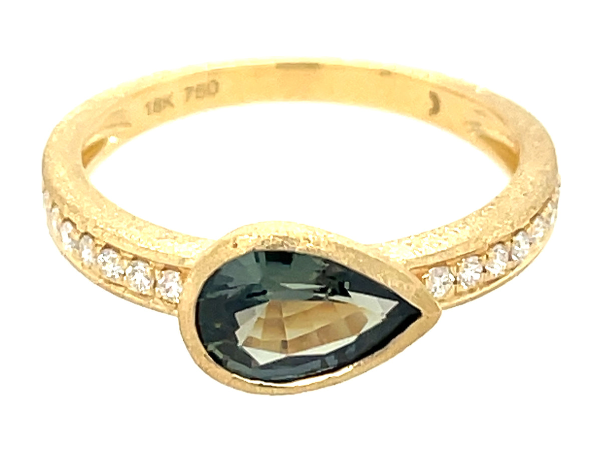 NATURAL NO HEAT P/S  GREEN SAPPHIRE BEZEL & DIAMOND RING, SATIN FINISH