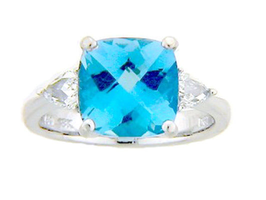 BLUE TOPAZ & DIAMOND RING, 18KW (R)