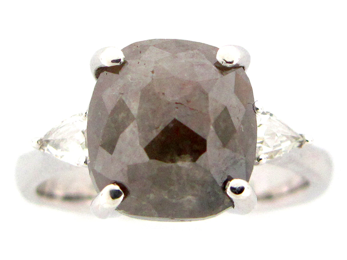 ROSE ROUGH CUT GREY & WHITE DIAMOND RING, 18KW (N)