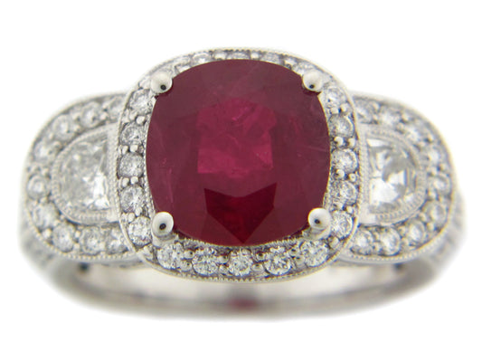 RUBY & DIAMOND RING, 18KW (E), C=3.67