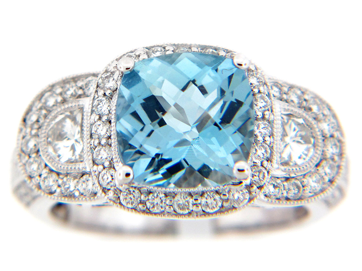 AQUA & DIAMOND RING, 18KW (E), C=2.76