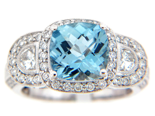 AQUA & DIAMOND RING, 18KW (E), C=2.76