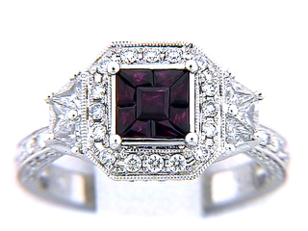 RUBY & DIAMOND RING, 18KW (E), C=0.48