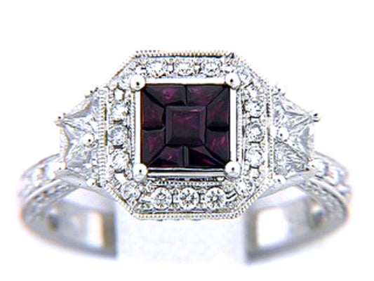 RUBY & DIAMOND RING, 18KW (E), C=0.48