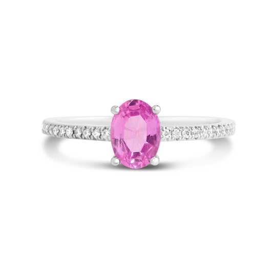 Pink Sapphire & Diamond Solitaire Ring