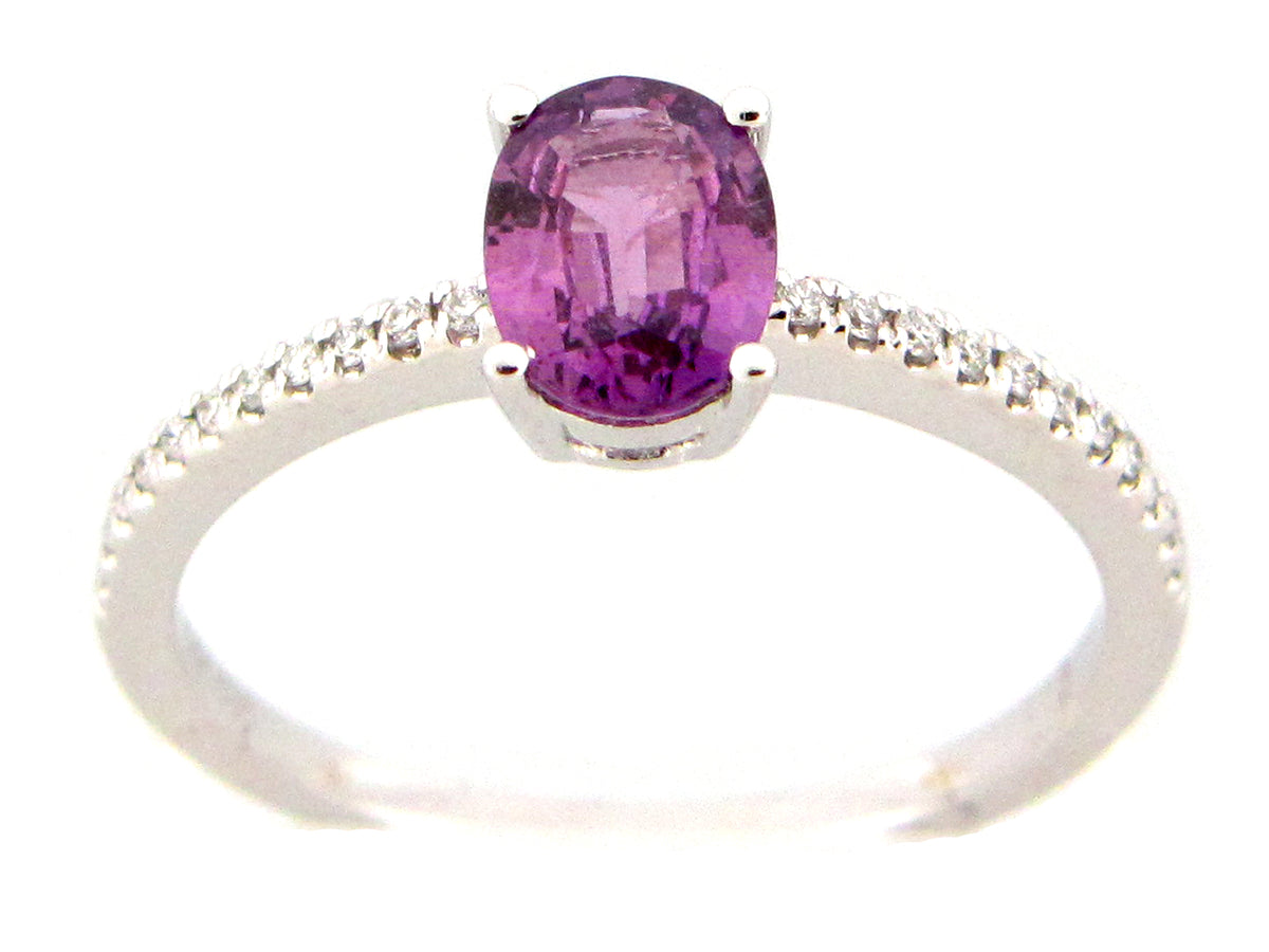 PURPLE SAPPHIRE OVAL & DIAMOND RING, 14KW (H)