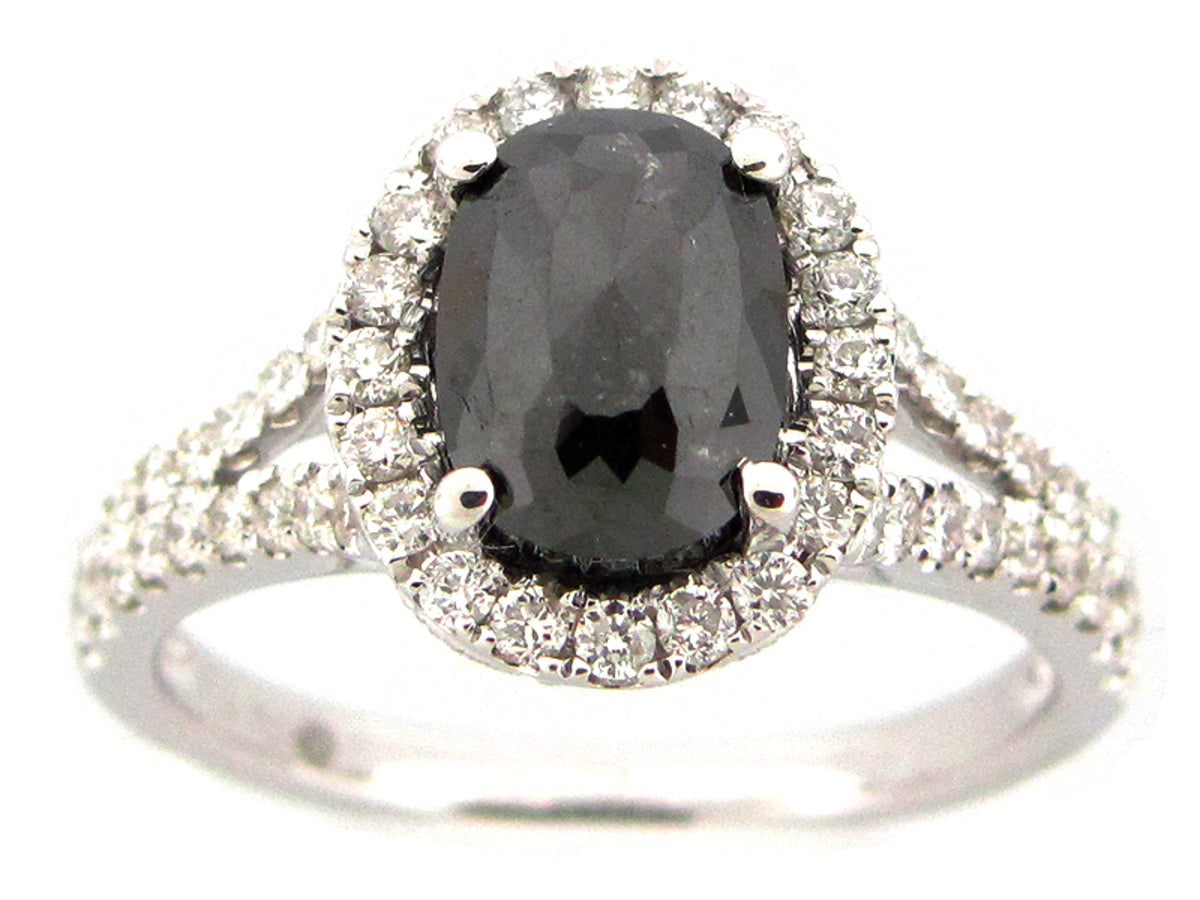 ROSE CUT BLACK & WHITE DIAMOND RING, 18KW (R/N)