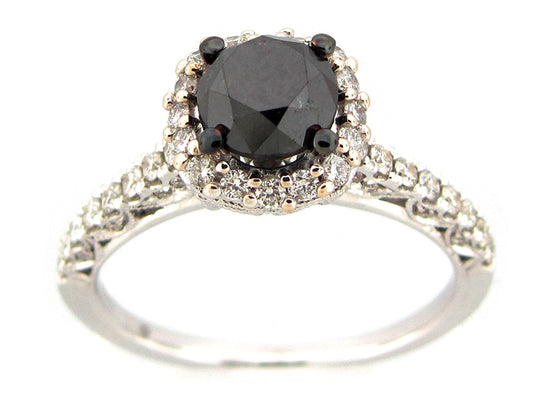 BLACK & WHITE DIAMOND RING, 18KW (R)
