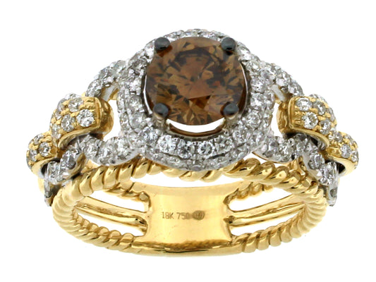 BROWN & WHITE DIAMOND RING, 18KT (N)