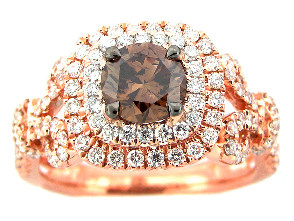 BROWN & WHITE DIAMOND RING, 18KZ (N)