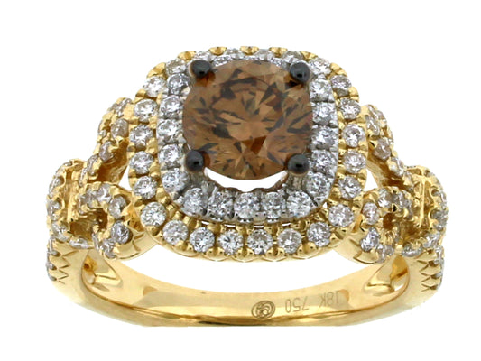 BROWN & WHITE DIAMOND RING, 18KT (N)