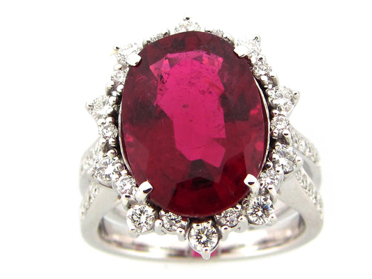 RUBELITE & DIAMOND RING, 18KW (N)