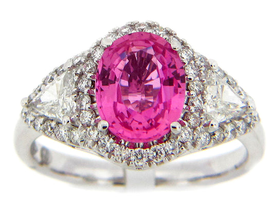 PINK SAPPHIRE & DIAMOND RING, 18KW (E), CENTER=2.29