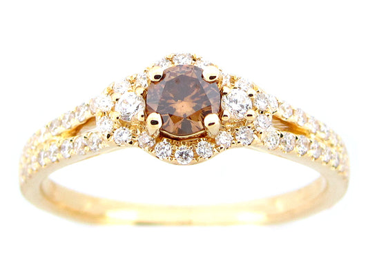 BROWN & WHITE DIAMOND RING, 18KY (N)