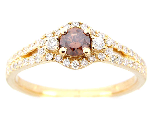 BROWN & WHITE DIAMOND RING, 18KY (N)