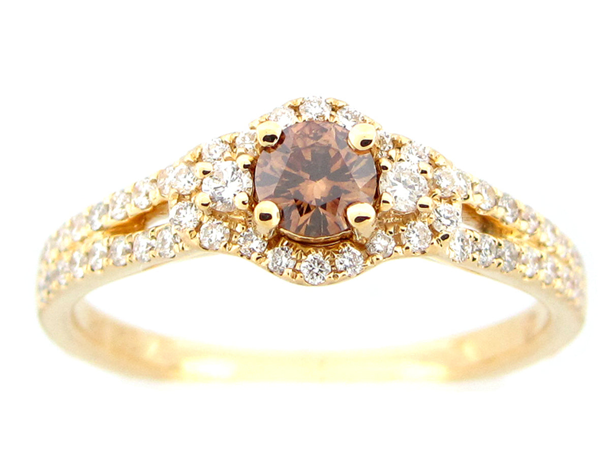 BROWN & WHITE DIAMOND RING, 18KY (N)