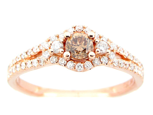 BROWN & WHITE DIAMOND RING, 18KR (N)