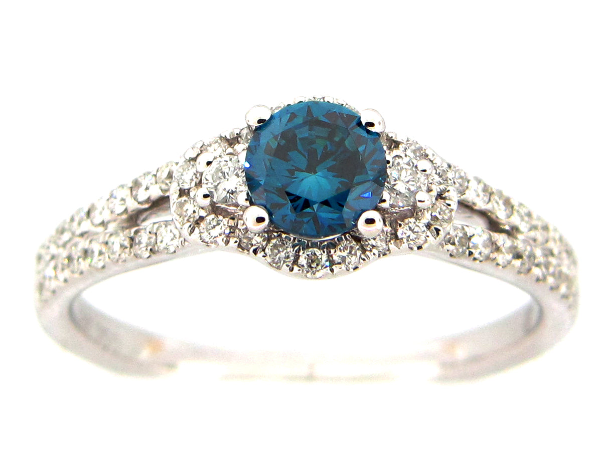 BLUE & WHITE DIAMOND RING, 18KW (R)