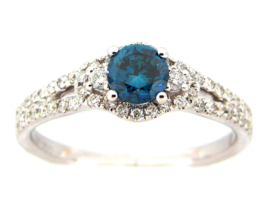 BLUE & WHITE DIAMOND RING, 18KW (R)