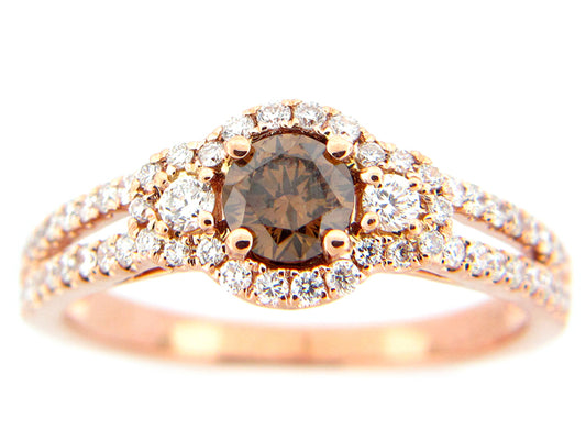 BROWN & WHITE DIAMOND RING, 18KR (N), CENTER=0.39