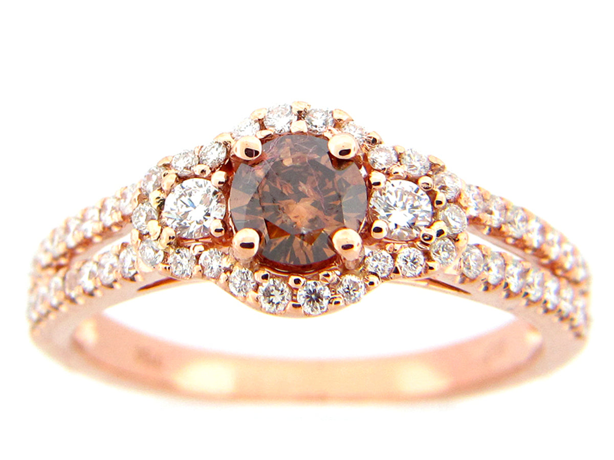 BROWN & WHITE DIAMOND RING, 18KR (N), CENTER=0.36