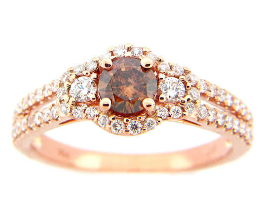 BROWN & WHITE DIAMOND RING, 18KR (N), CENTER=0.36