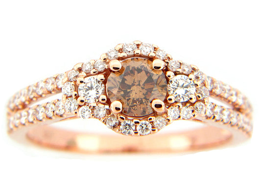 BROWN & WHITE DIAMOND RING, 18KR (N), CENTER=0.45