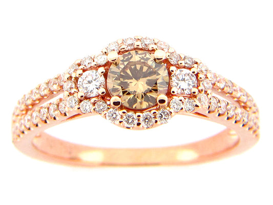 BROWN & WHITE DIAMOND RING, 18KR (N), CENTER=0.41