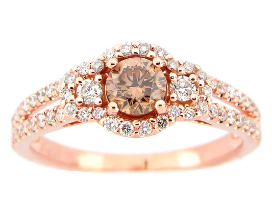 BROWN & WHITE DIAMOND RING, 18KR (N), CENTER=0.40