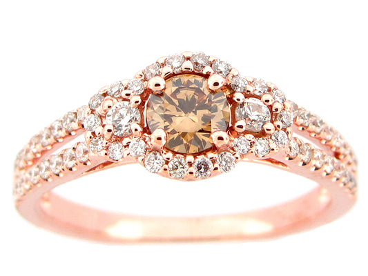 BROWN & WHITE DIAMOND RING, 18KR (N), CENTER=0.35