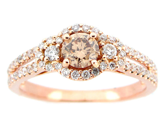 BROWN & WHITE DIAMOND RING, 18KW (N) CENTER=0.40