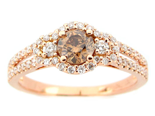 BROWN & WHITE DIAMOND RING, 18KR (N)