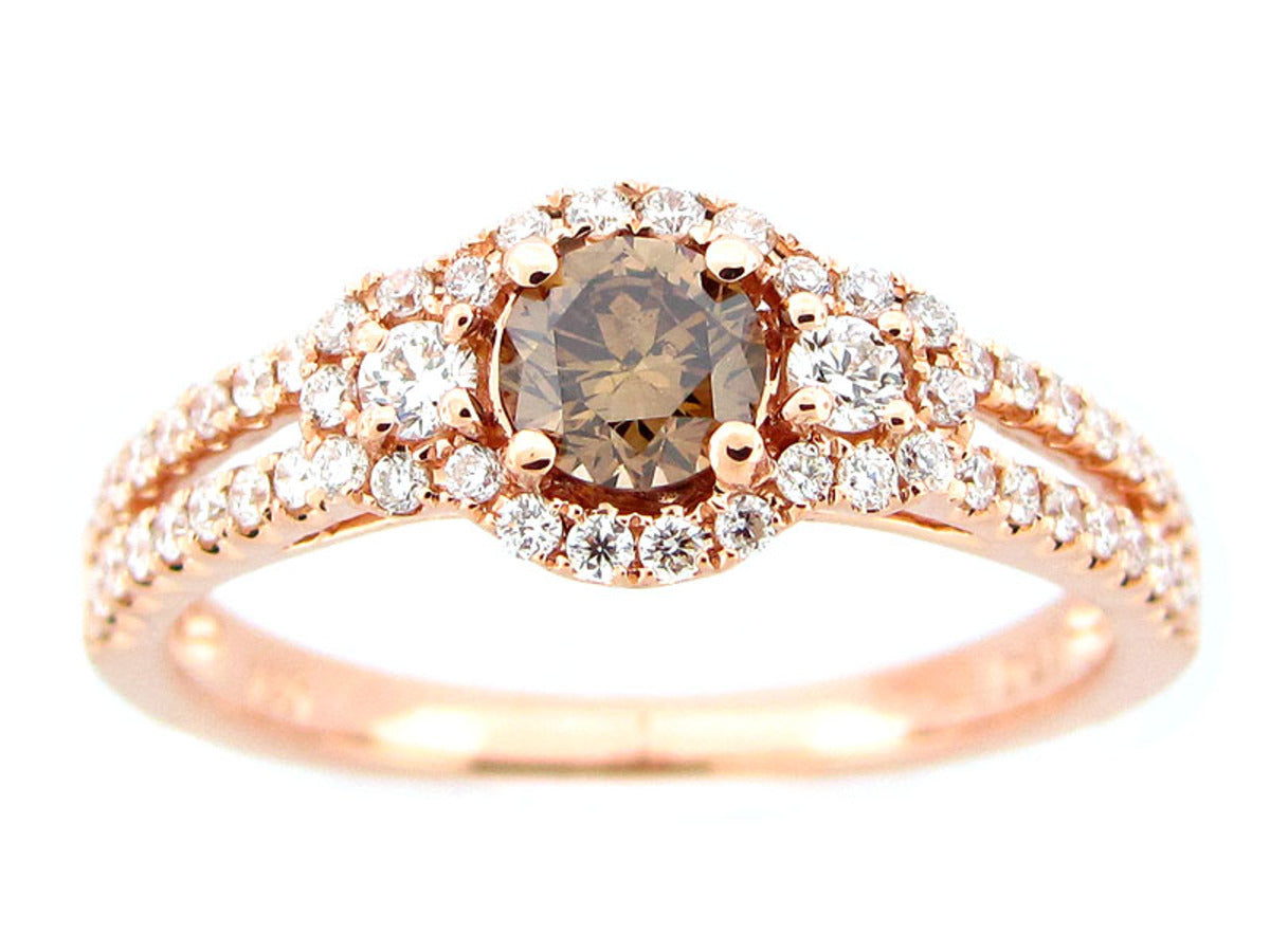 BROWN & WHITE DIAMOND RING, 18KW (N)