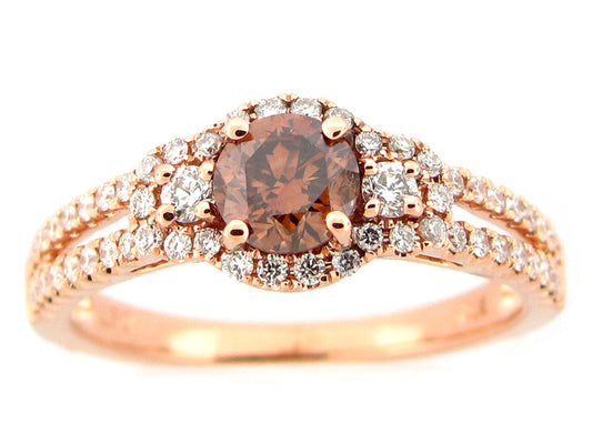 BROWN & WHITE DIAMOND RING, 18KR (N)