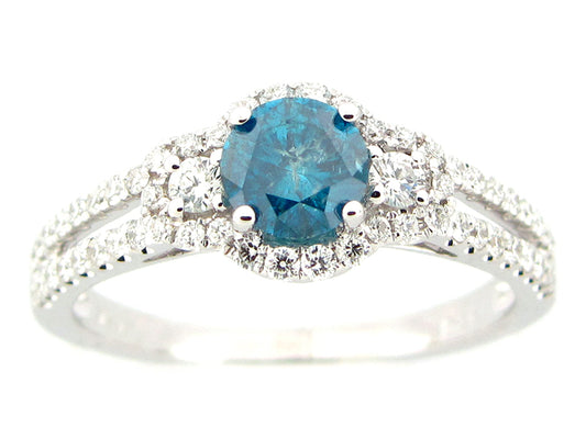 BLUE & WHITE DIAMOND RING, 18KW (R), CENTER=0.58