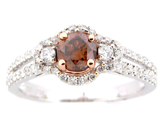 BROWN & WHITE DIAMOND RING, 18KZ (N)