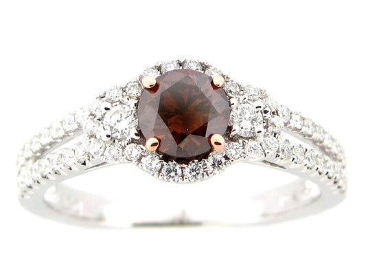 BROWN & WHITE DIAMOND RING, 18KZ (N)