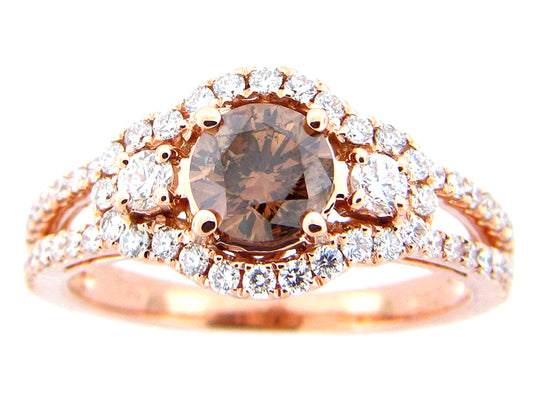 BROWN & WHITE DIAMOND RING, 18KR (N), CENTER=0.75