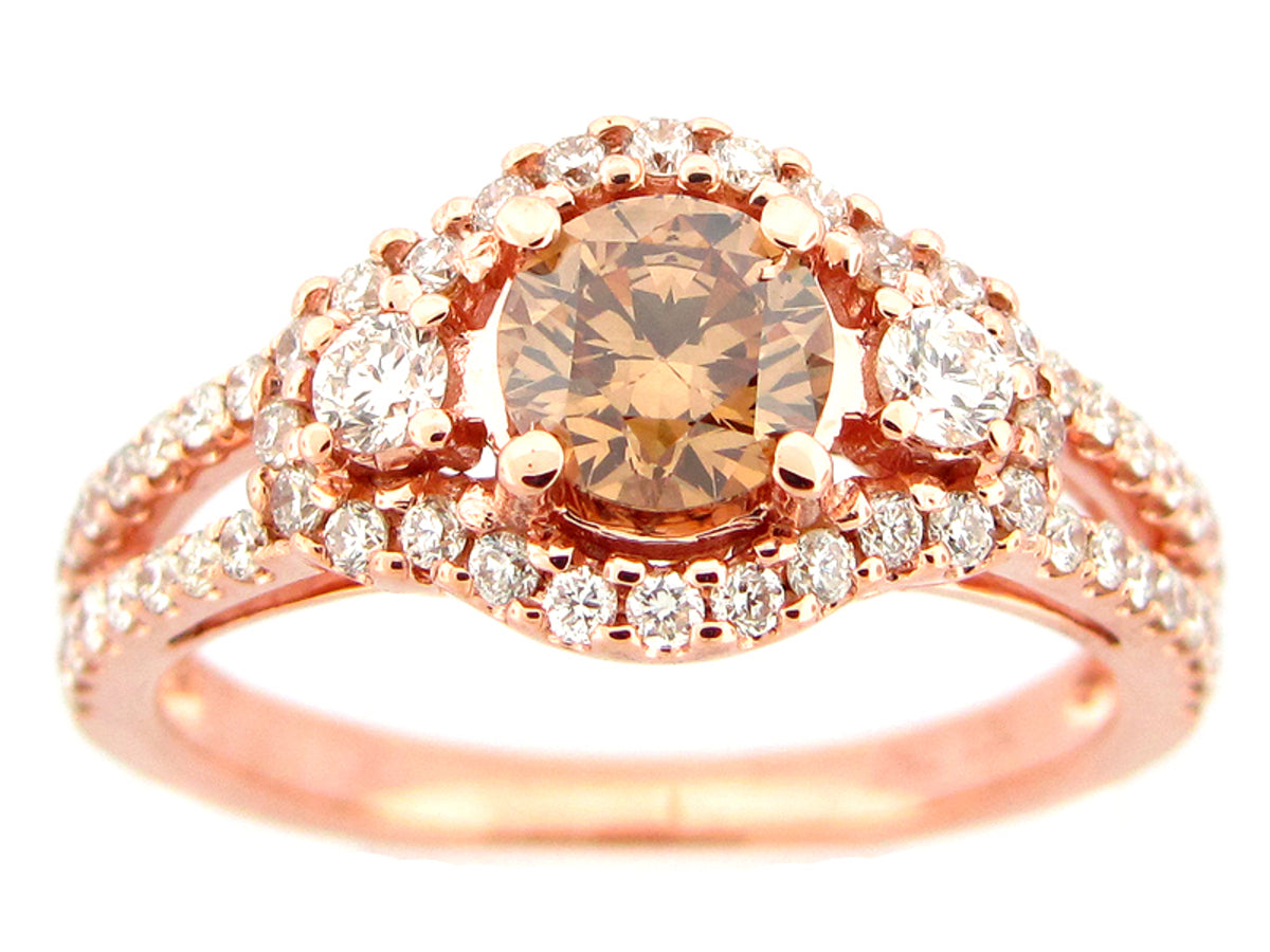 BROWN & WHITE DIAMOND RING, 18KR (N), CENTER=0.70