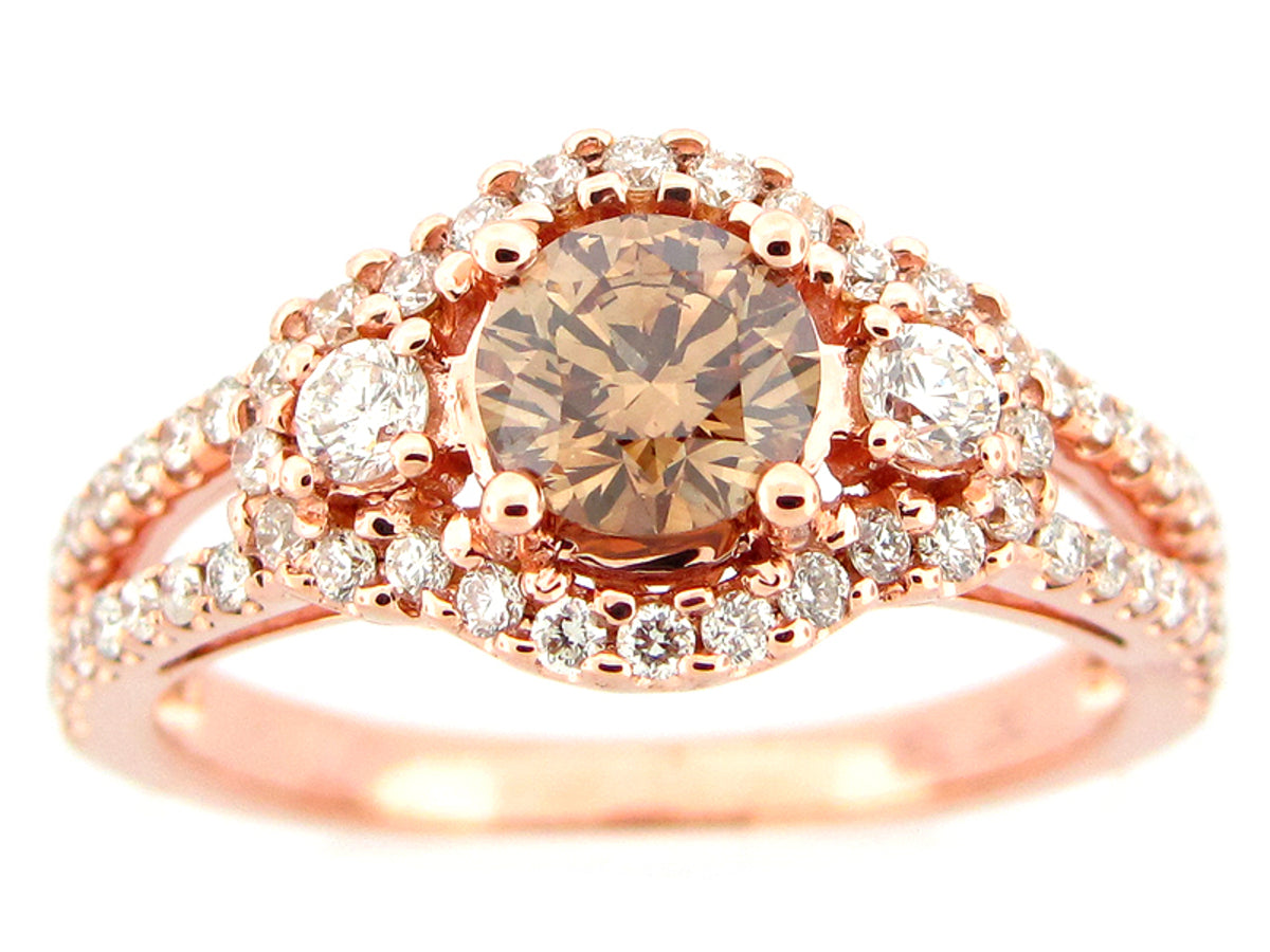 BROWN & WHITE DIAMOND RING, 18KR (N), CENTER=0.71