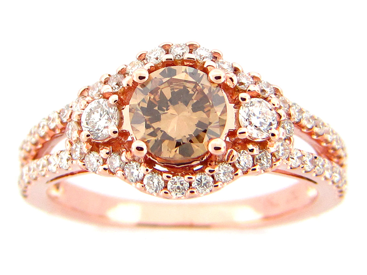 BROWN & WHITE DIAMOND RING, 18KR (N), CENTER=0.71